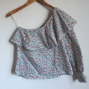 Zara Floral Asymmetric One Shoulder Blouse